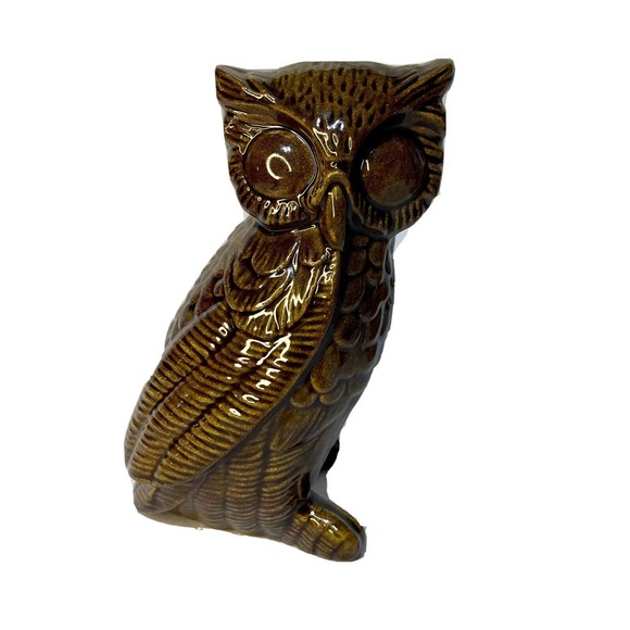 Vintage Mid Century Modern Owl Collection Figurines Set Three Brown & Yellow - Picture 6 of 16